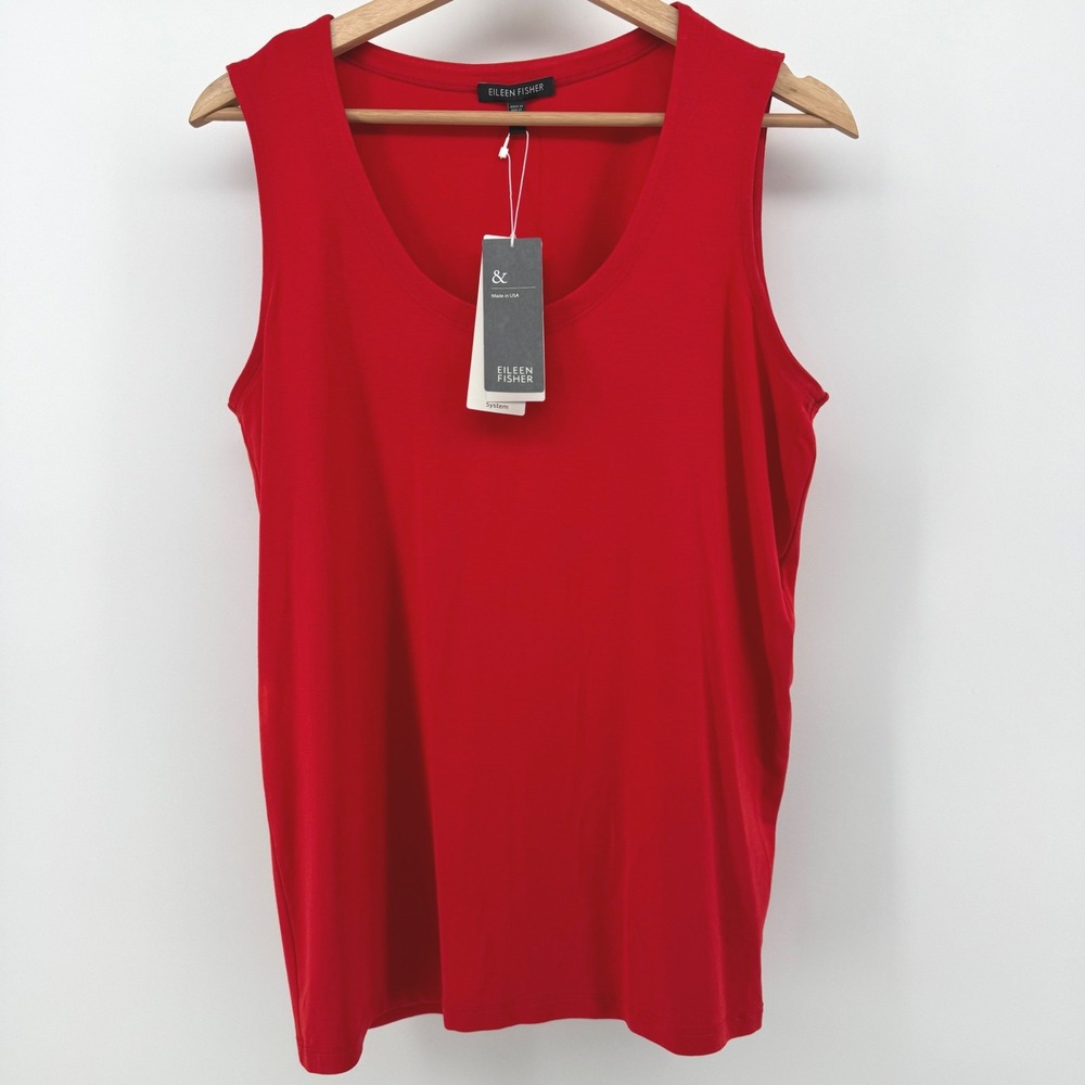 Eileen Fisher Small System Lava Red Viscose‎ Jersey U-Neck Shell Tank Top $88 - Picture 2 of 7